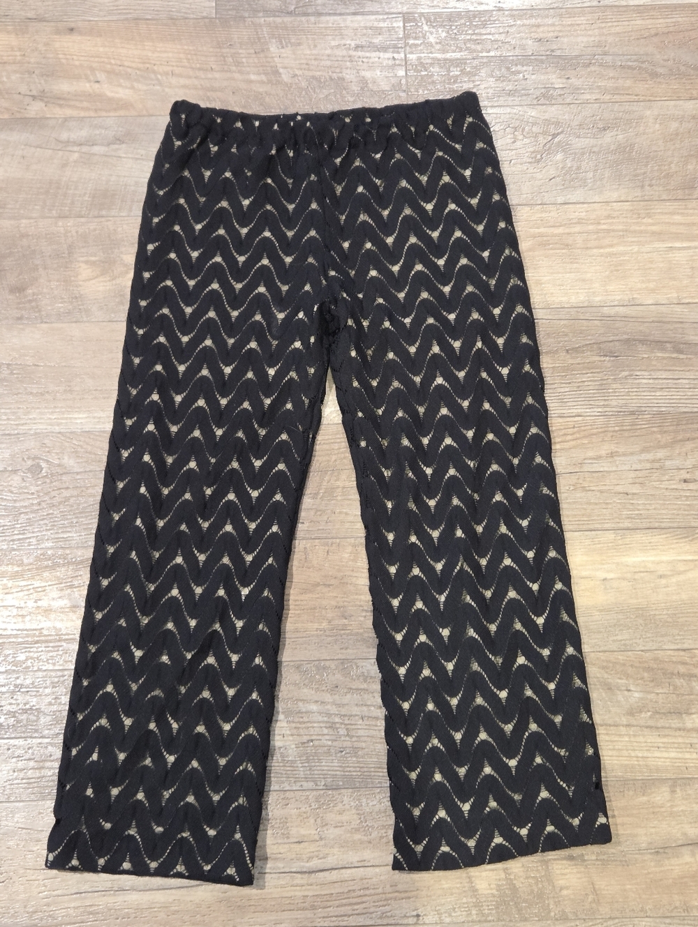 Lesley Evers Black Knit Wave Pattern Pants Suze XL